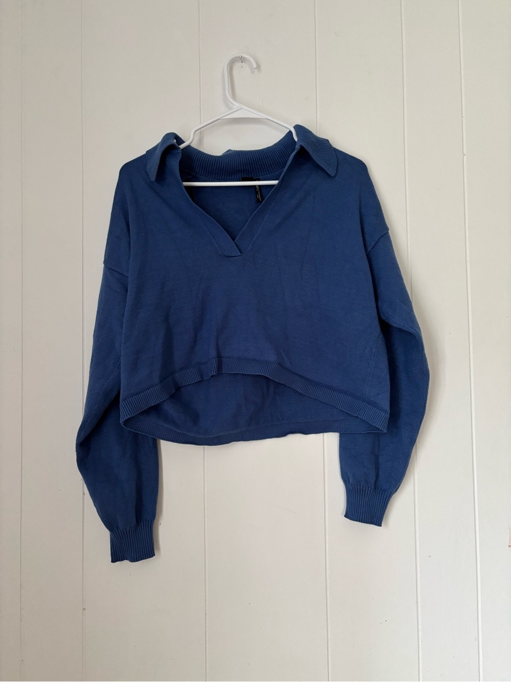 ICONE Blue Ribbed V-Neck Polo Sweater
